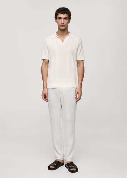 MANGO MAN - Ribbed knit polo shirt off whiteMen Product Image