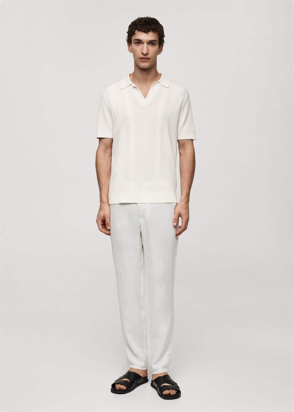 MANGO MAN - Ribbed knit polo shirt off whiteMen Product Image