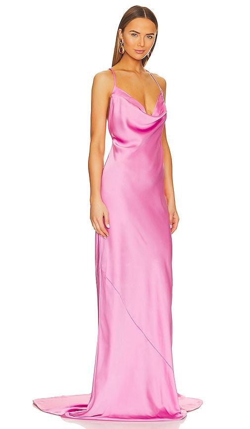 Norma Kamali Cross Back Bias Gown in Pink. Product Image