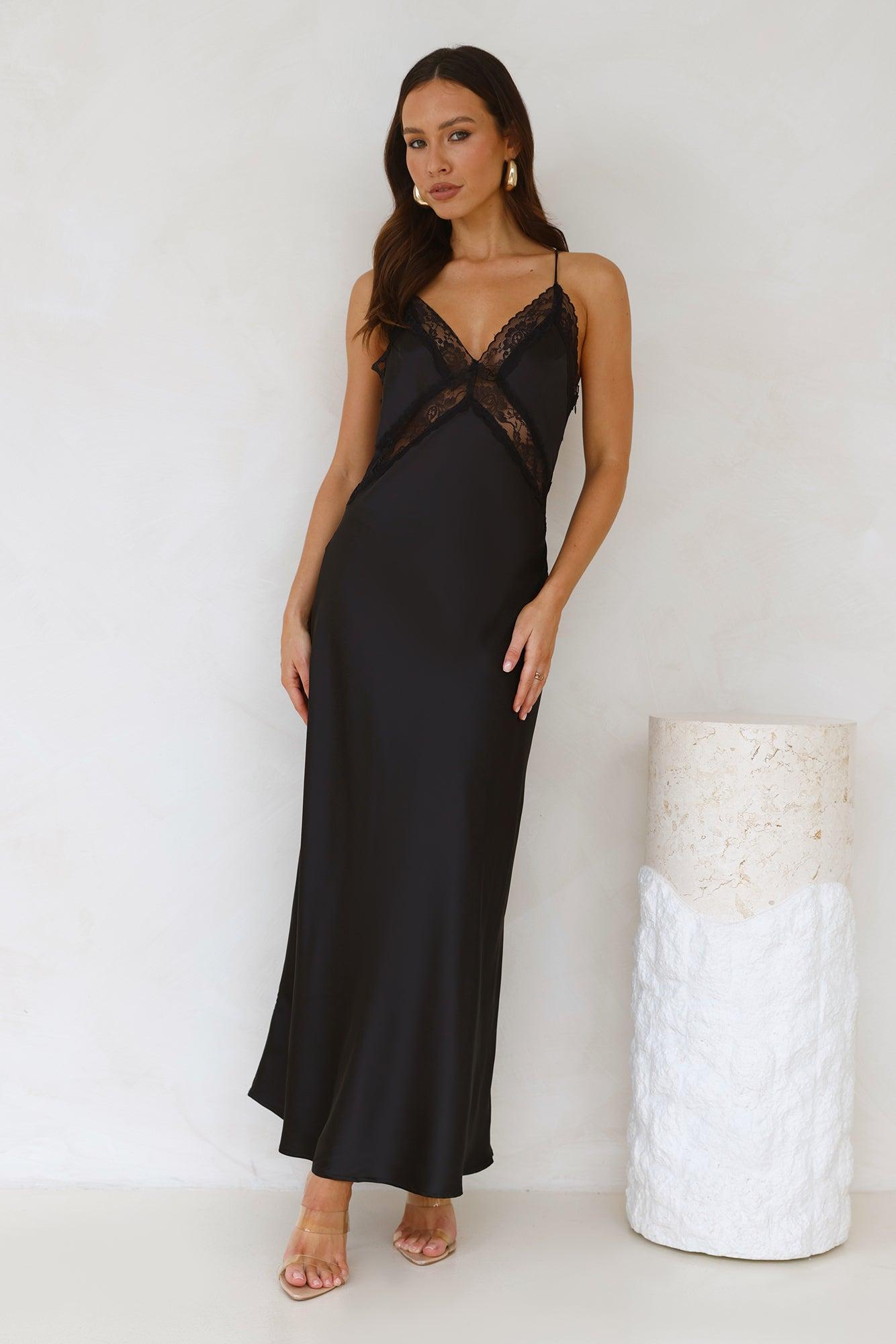 Ultimate Love Satin Slip Maxi Dress Black Product Image