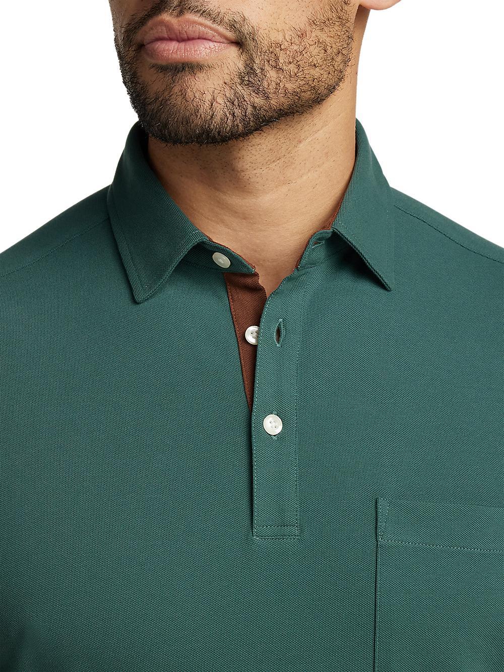 Cotton/Spandex Pique Three Button Polo - Green Product Image