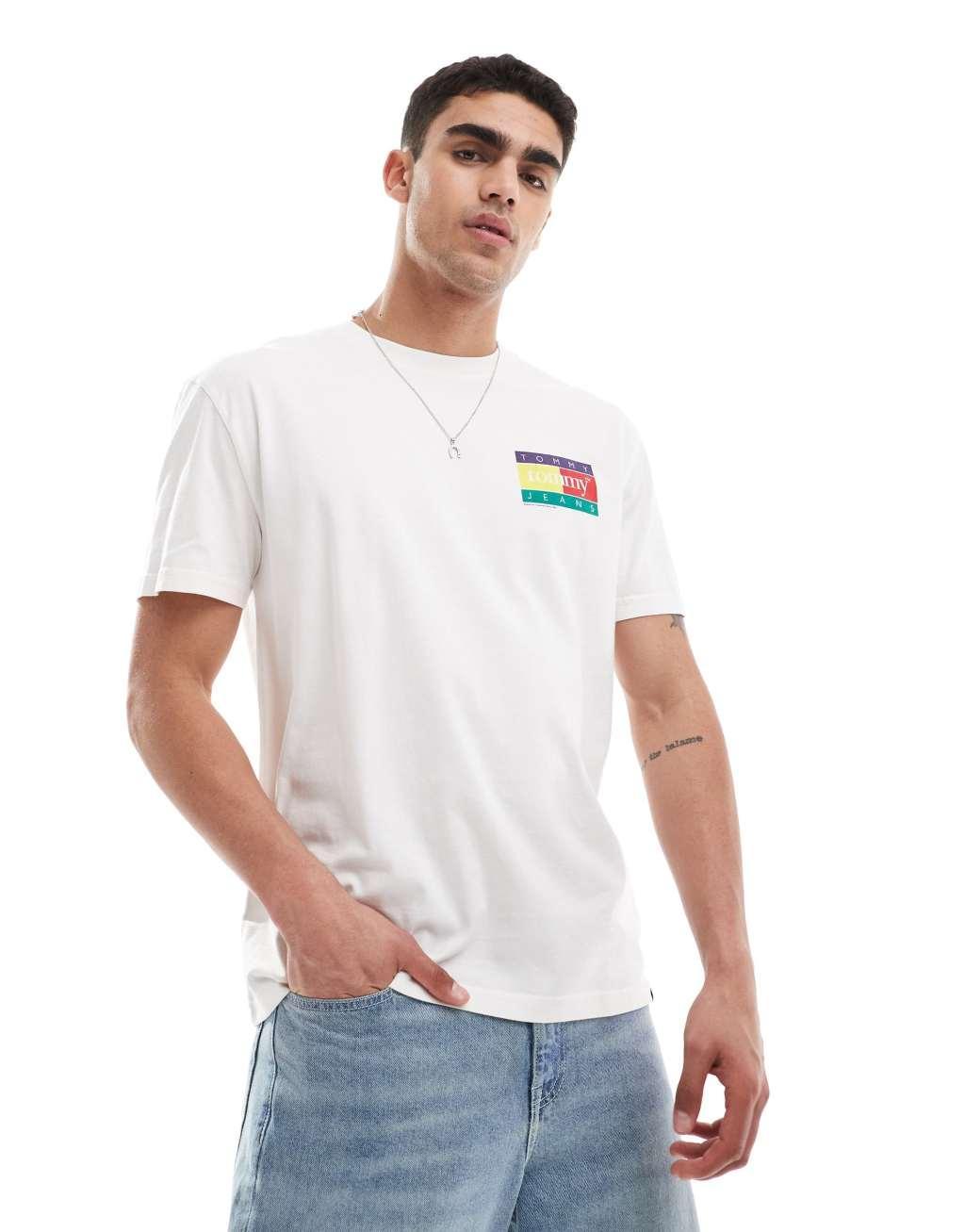 Tommy Jeans multicolor logo backprint t-shirt in white Product Image