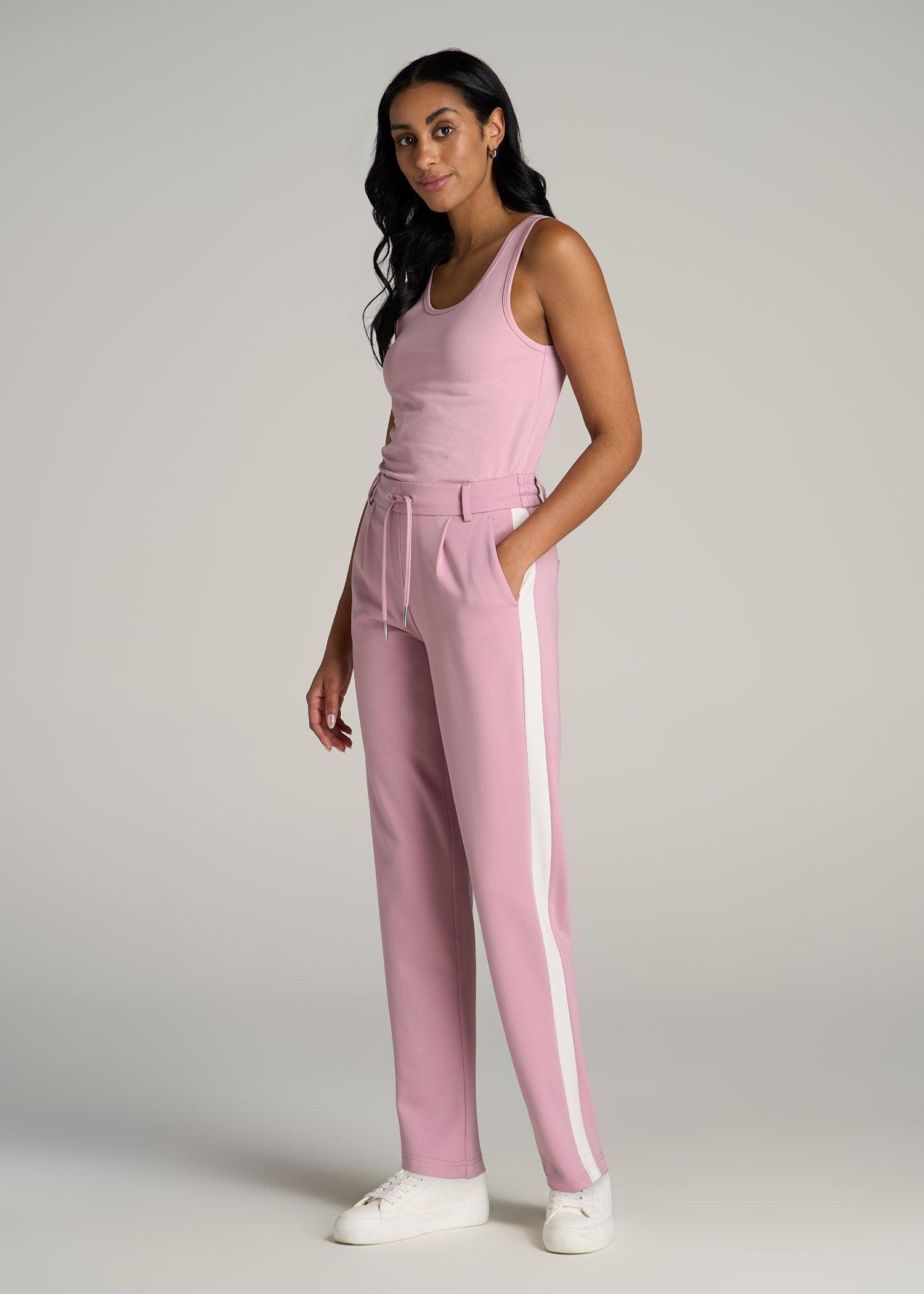 Pull On Tuxedo Stripe Pants for Tall Women in Pink Peony and White Alyssum Female Product Image