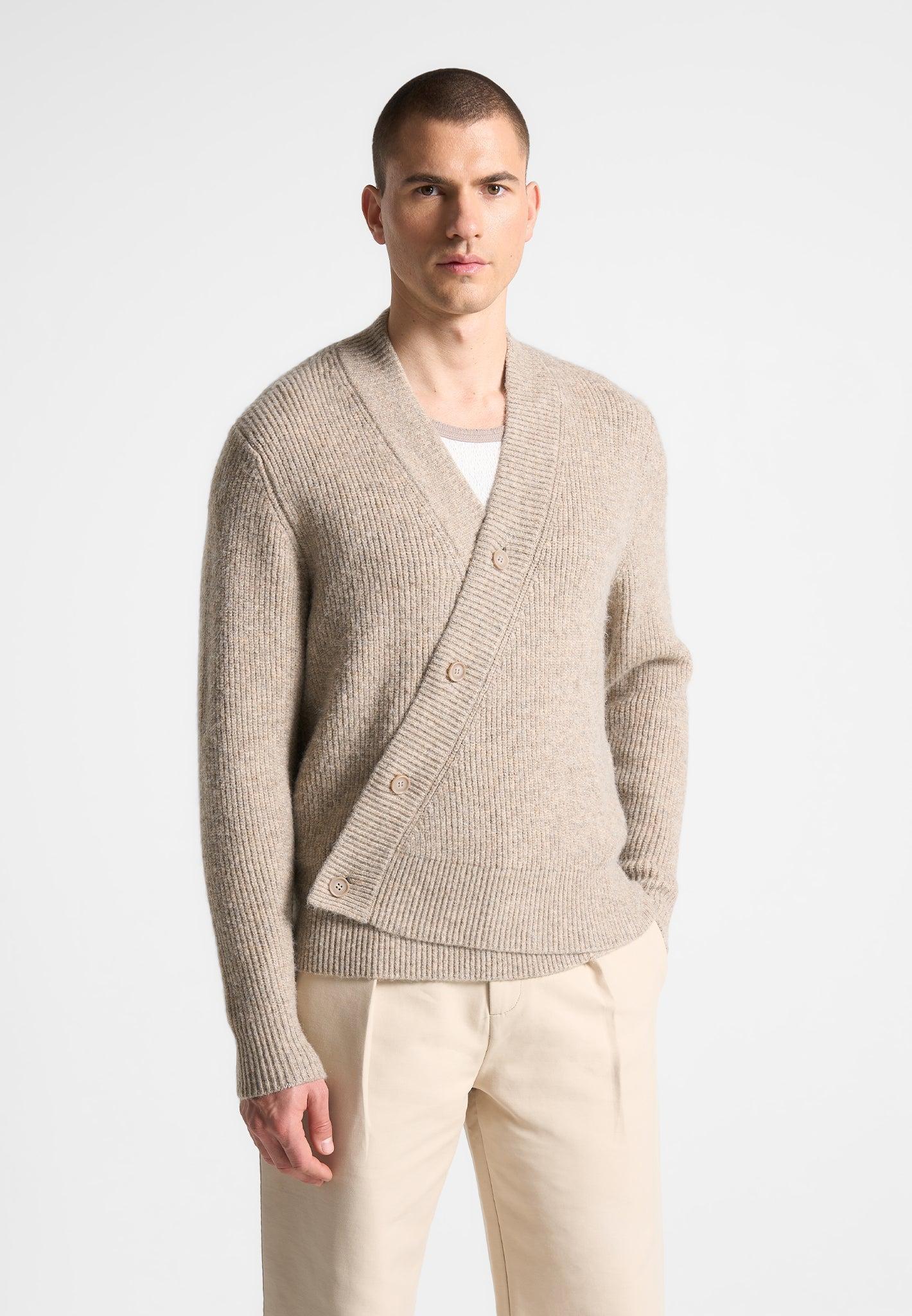 Double Breasted Brushed Knit Cardigan - Taupe Male Product Image