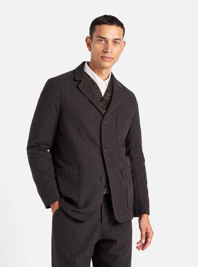 Universal Works Three Button Jacket in Brown Italian Pinstripe Product Image