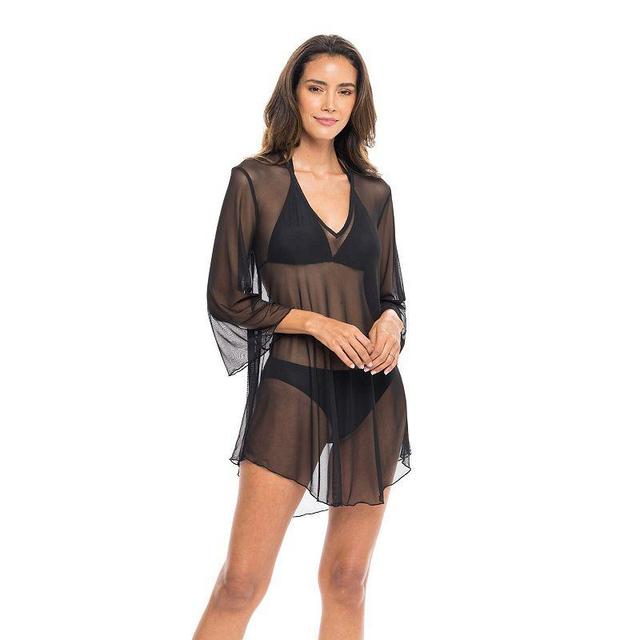 Womens Jordan Taylor Power Mesh Bell-Sleeve Swim Cover-Up Tunic Black Product Image