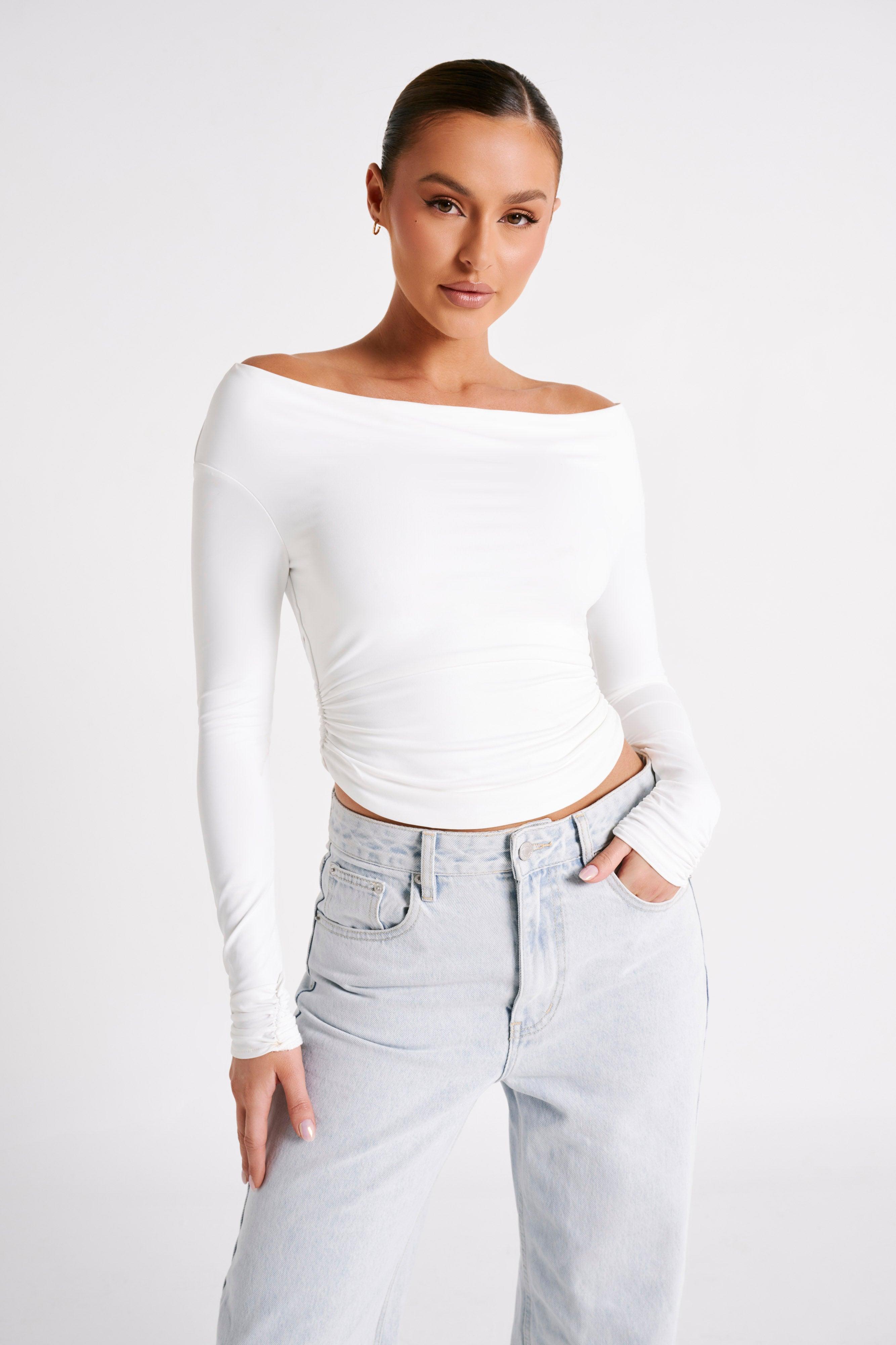 Emma Recycled Nylon Long Sleeve Top - White Product Image