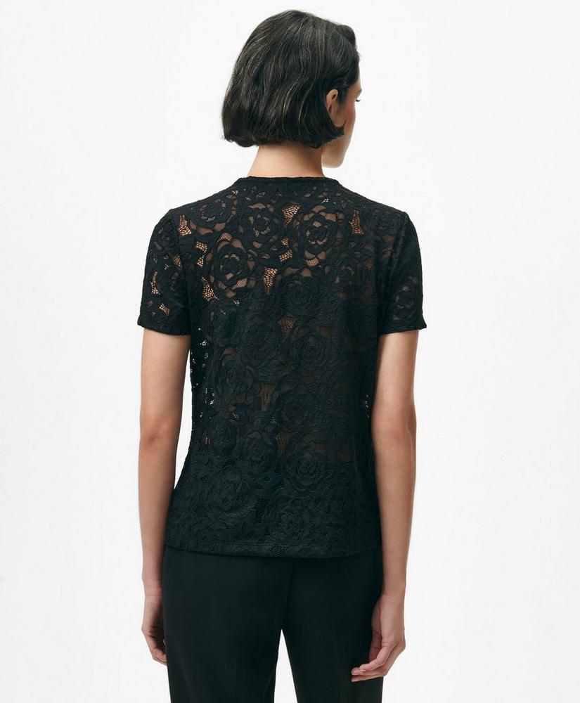 Semi-Sheer Short-Sleeve Top in Floral Lace Product Image