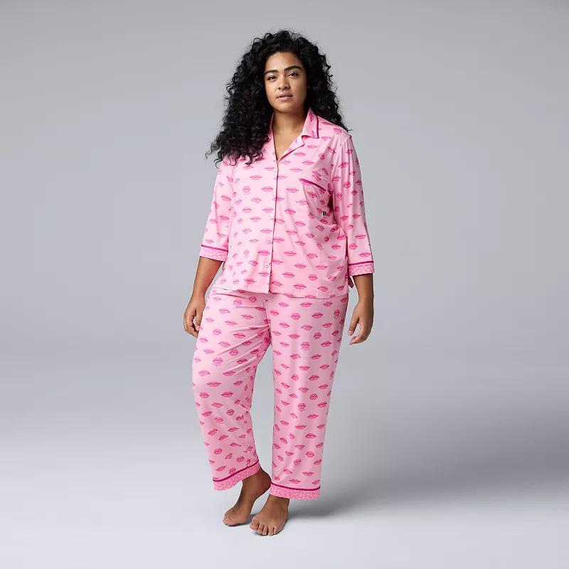 Plus Size Simply Vera Vera Wang 3/4-Sleeve Pajama Top & Crop Pajama Pants Set, Womens Product Image