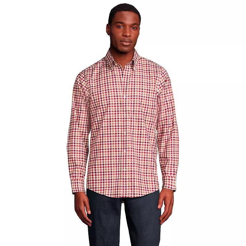 Mens Lands End Traditional-Fit No-Iron Twill Button-Down Shirt Red Geo Product Image