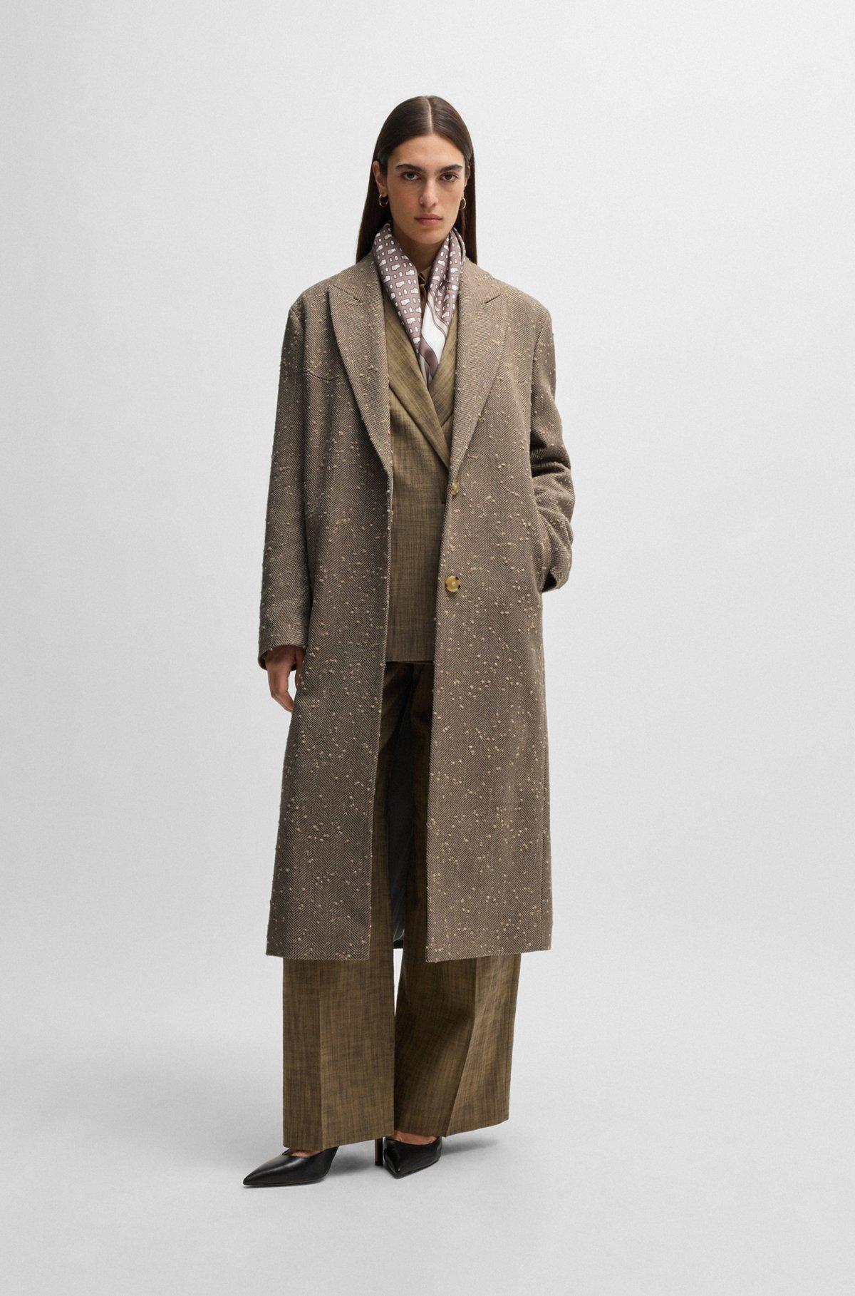 Herringbone-tweed coat with concealed closure in wool  Product Image