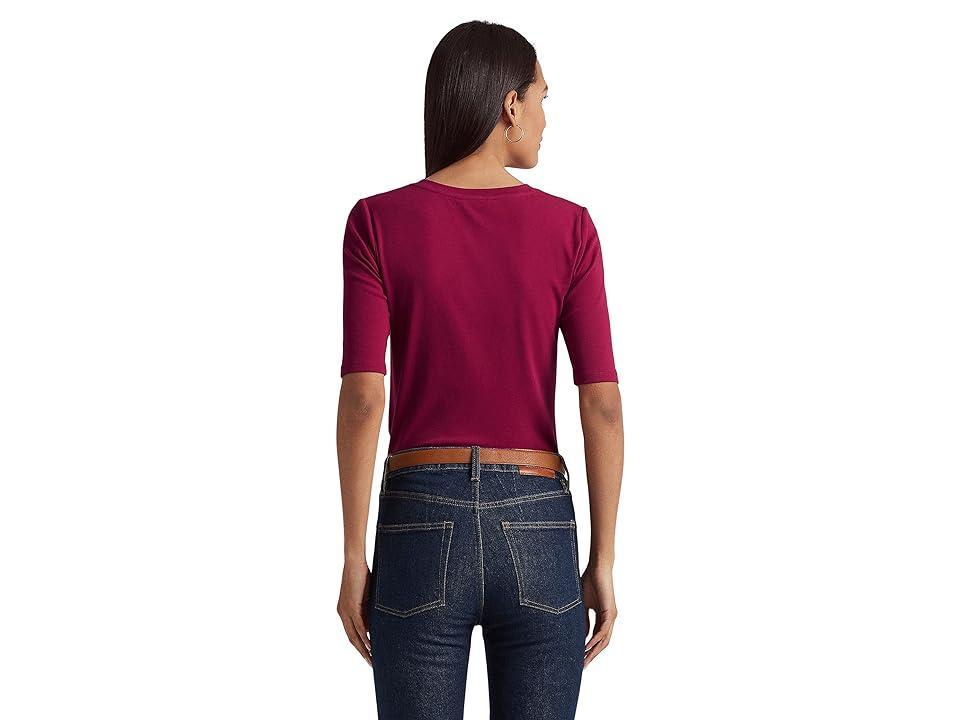 Lauren Ralph Lauren Lace-Up Stretch Cotton Tee (Fuchsia Berry) Women's Clothing Product Image