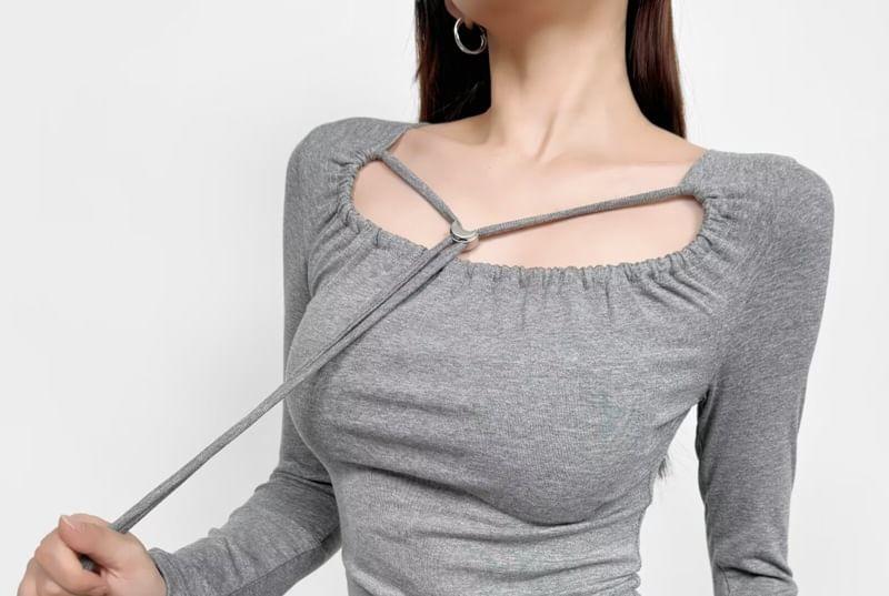 Long-Sleeve Scoop Neck Plain Top Product Image