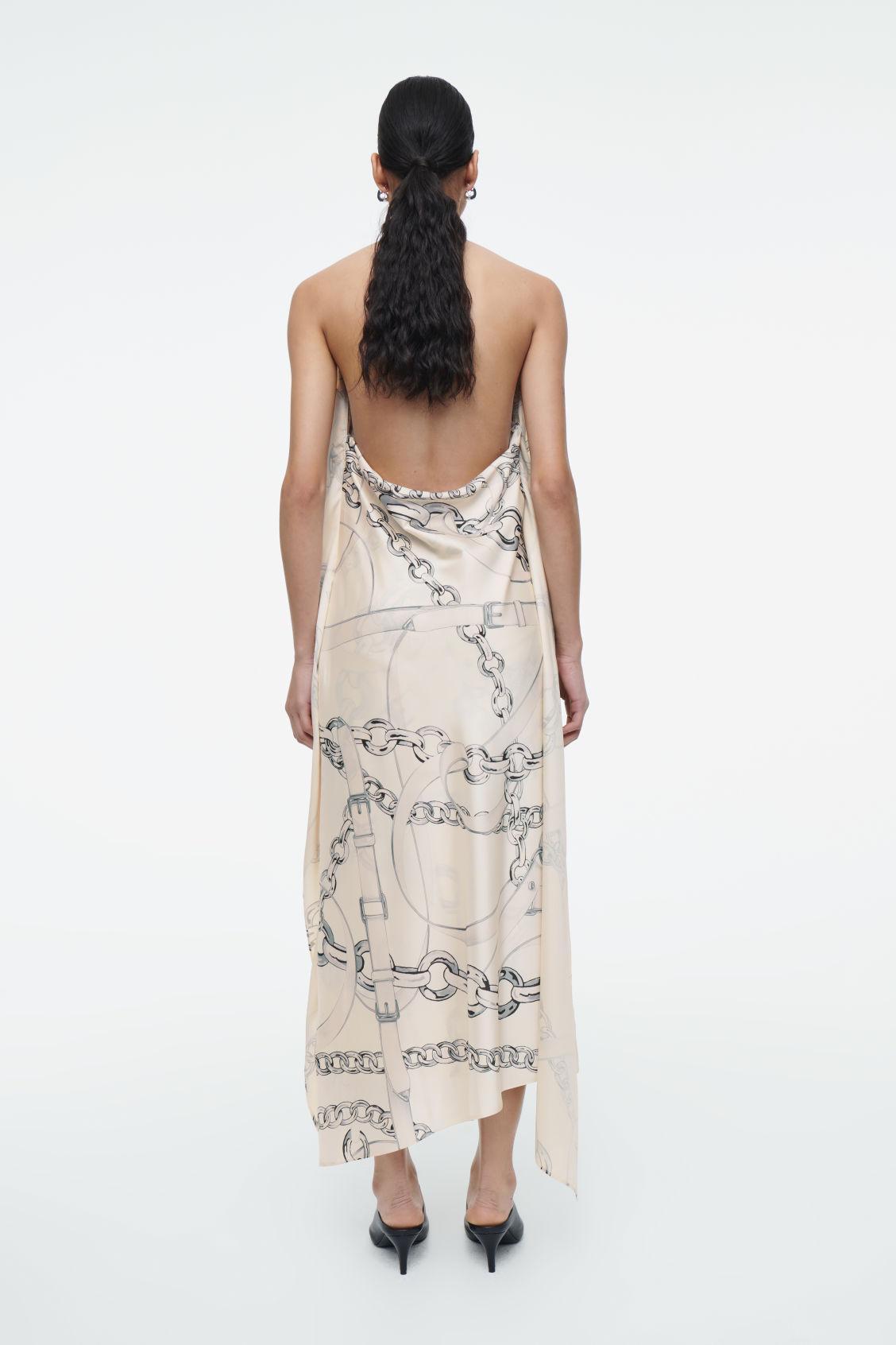 ASYMMETRIC CHAIN-PRINT MIDI DRESS Product Image