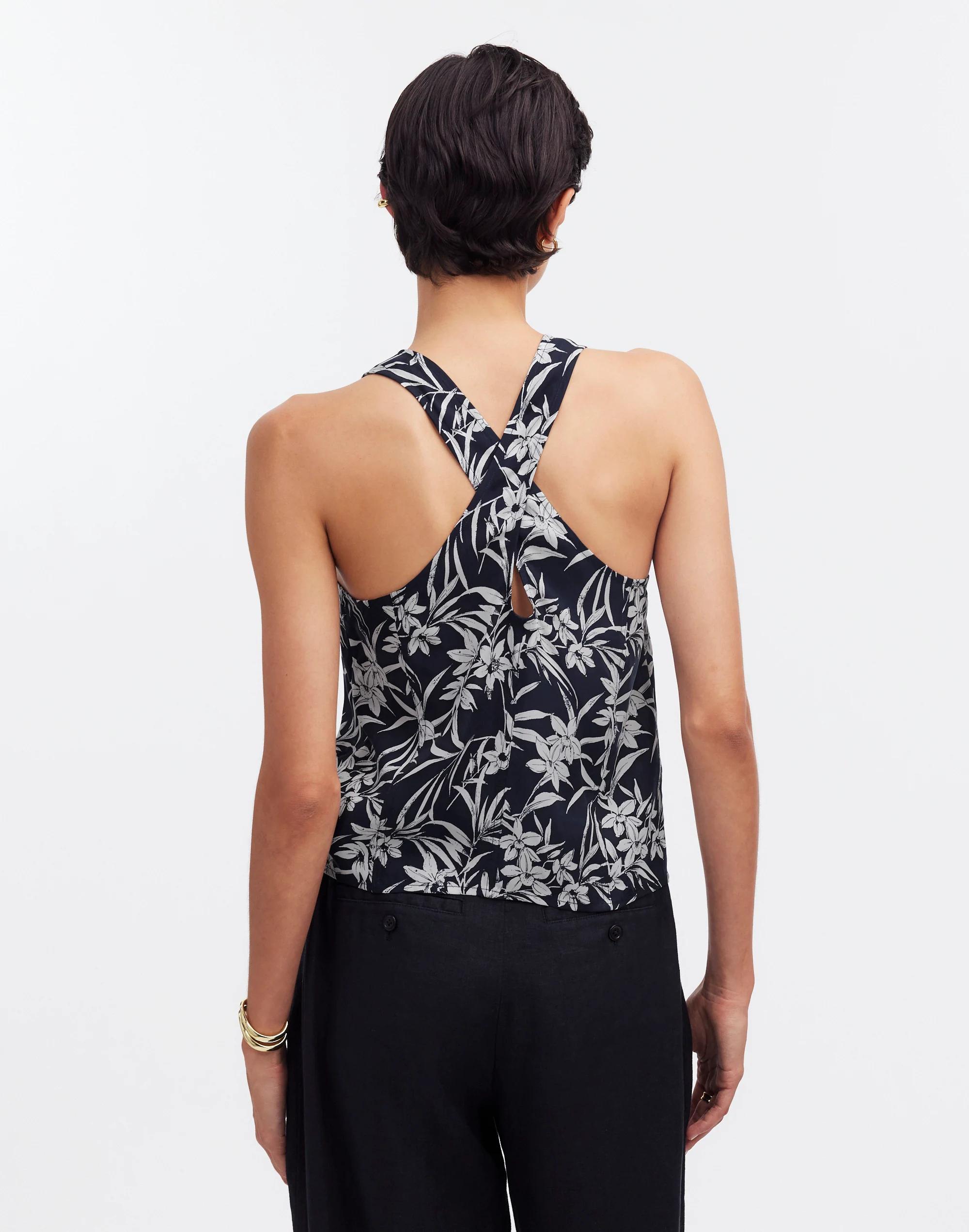 Crisscross-Back Sleeveless Top in Floral Cupro-Blend Product Image