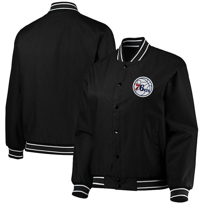 Womens JH Design Black Philadelphia 76ers Plus Size Poly Twill Full-Snap Jacket Product Image