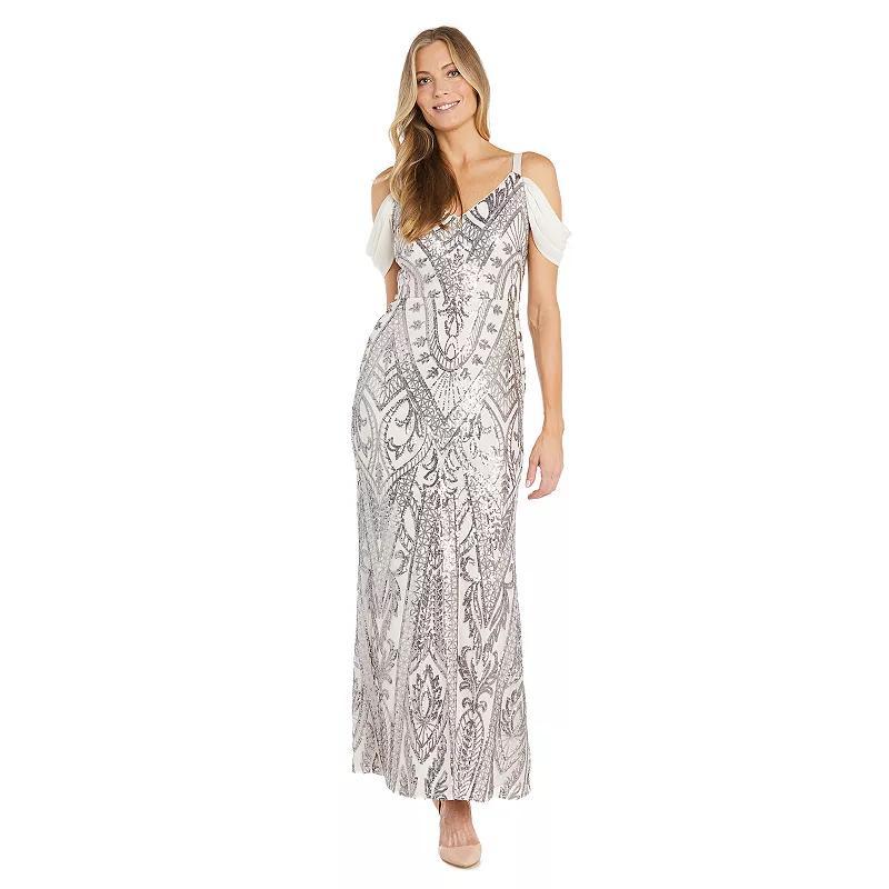 Women's Sequin Embellished Draped Sleeve V-Neck Gown Product Image