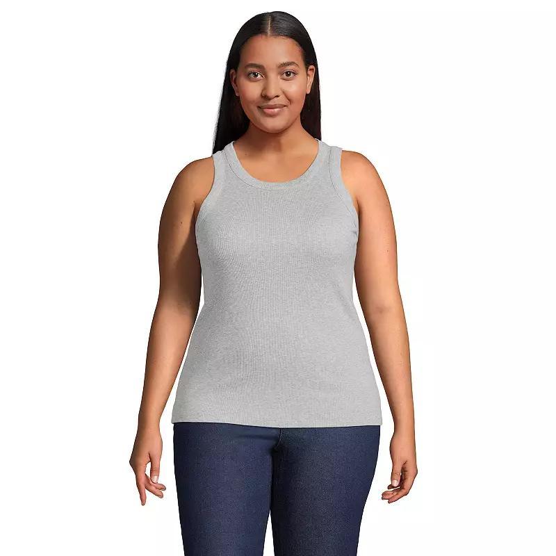 Plus Size Lands End Ribbed Crewneck Tank Top, Womens Product Image