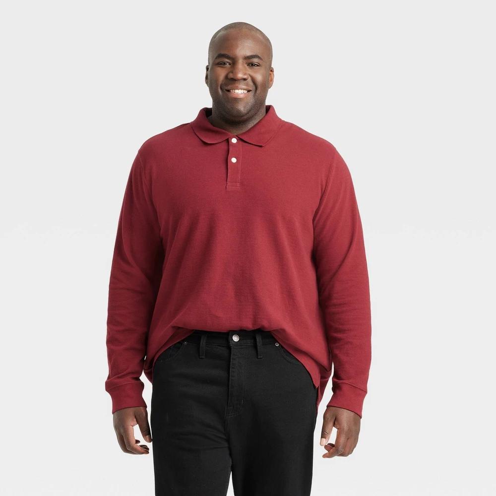 Mens Big & Tall Long Sleeve Polo Shirt - Goodfellow & Co Maroon 3XL Product Image