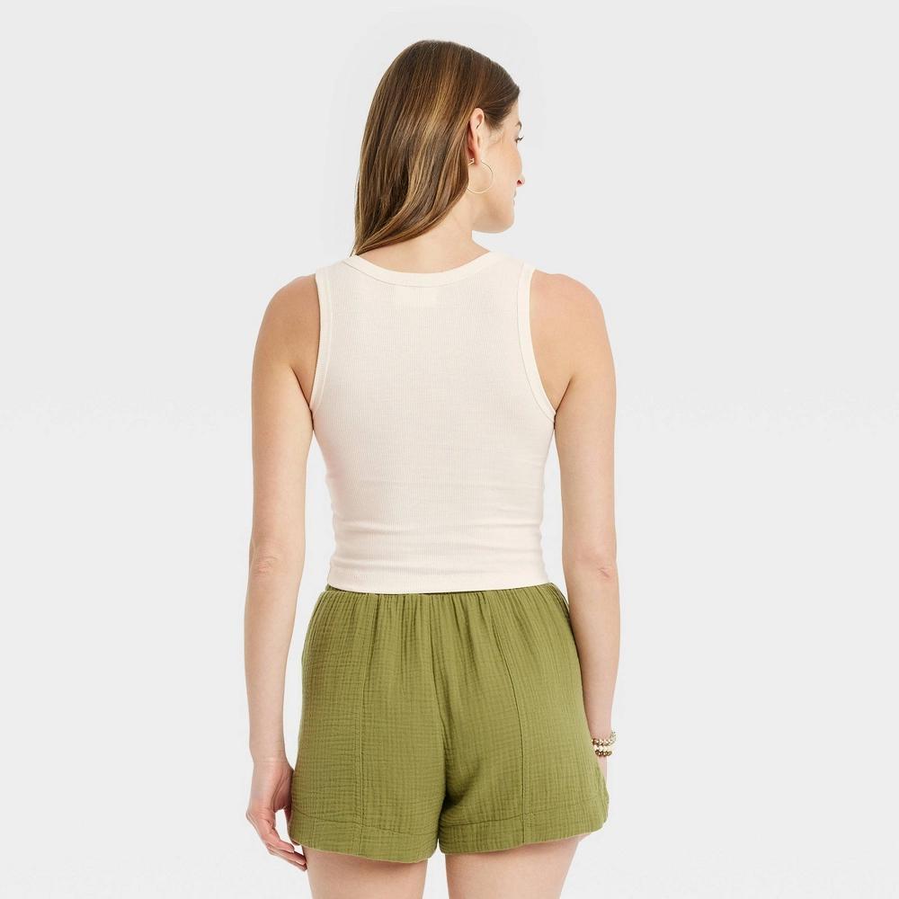 Womens Shrunken Rib Tank Top - Universal Thread Cream L Product Image