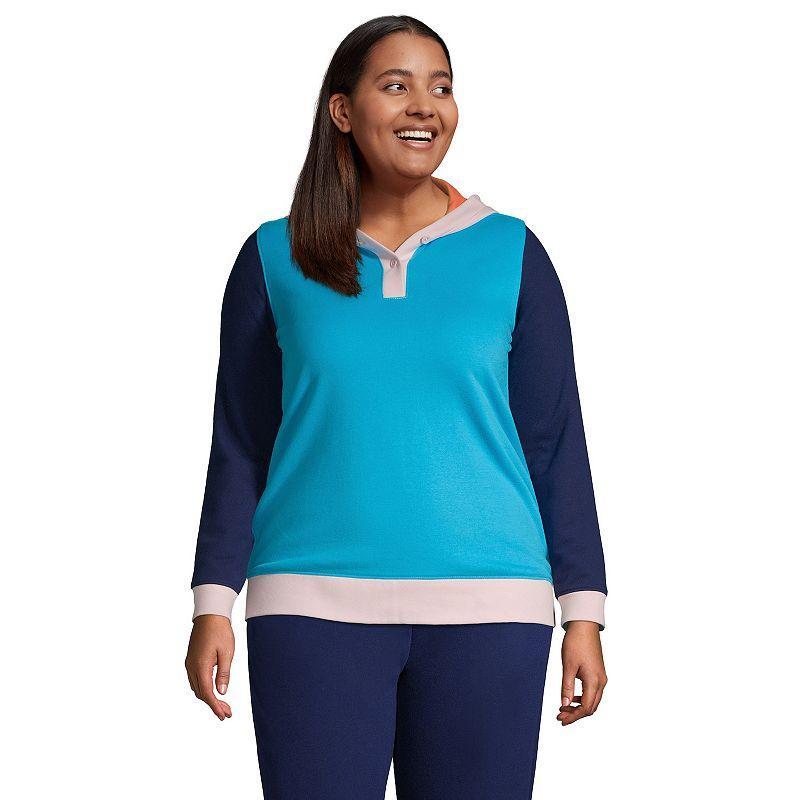 Plus Size Lands End Serious Sweats Long Sleeve Button Hoodie, Womens Product Image