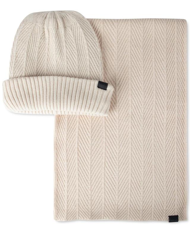 Kenneth Cole Reaction Mens Ribbed Herringbone Beanie & Scarf Set Product Image