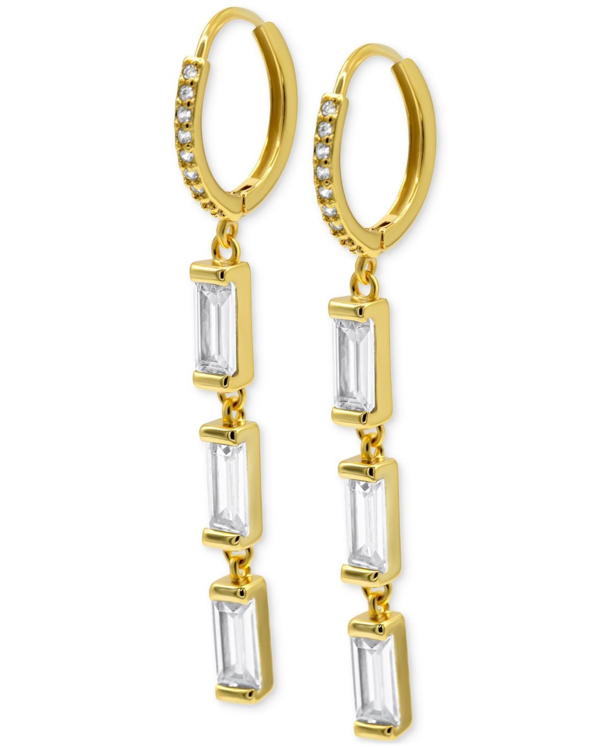 Adornia 14k Gold-Plated Triple Rectangle Crystal Charm Huggie Hoop Earrings Product Image