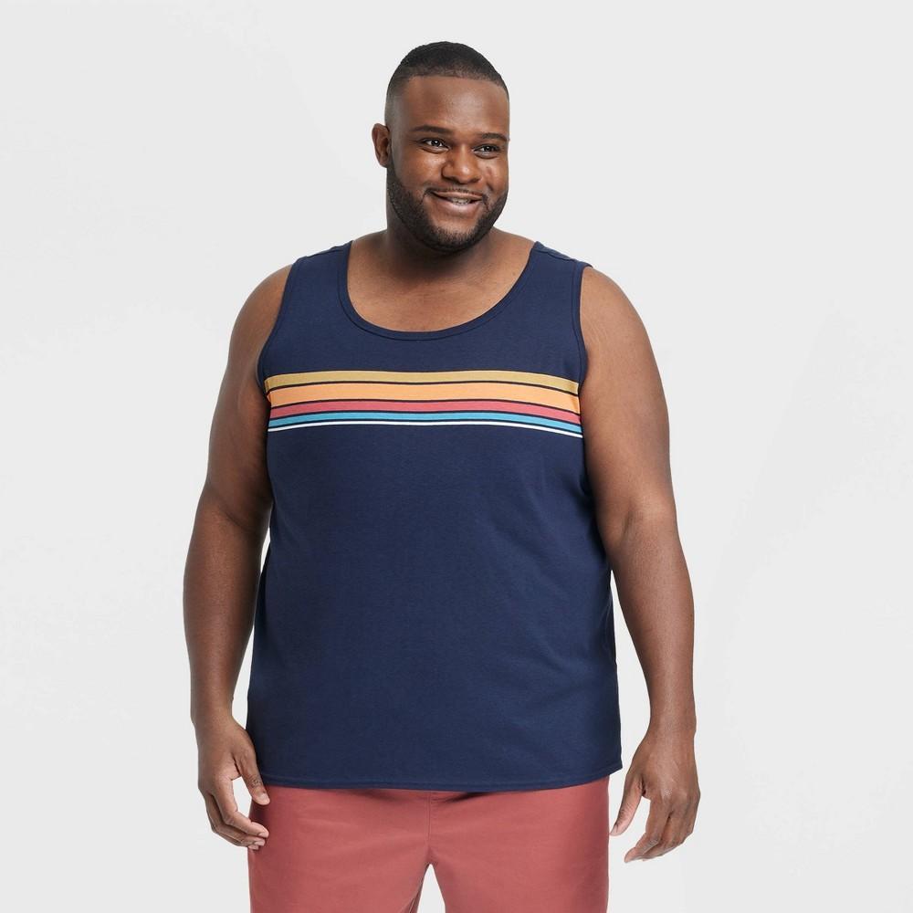 Mens Big & Tall Striped Regular Fit Tank Top - Goodfellow & Co Dark Blue XXLT Product Image