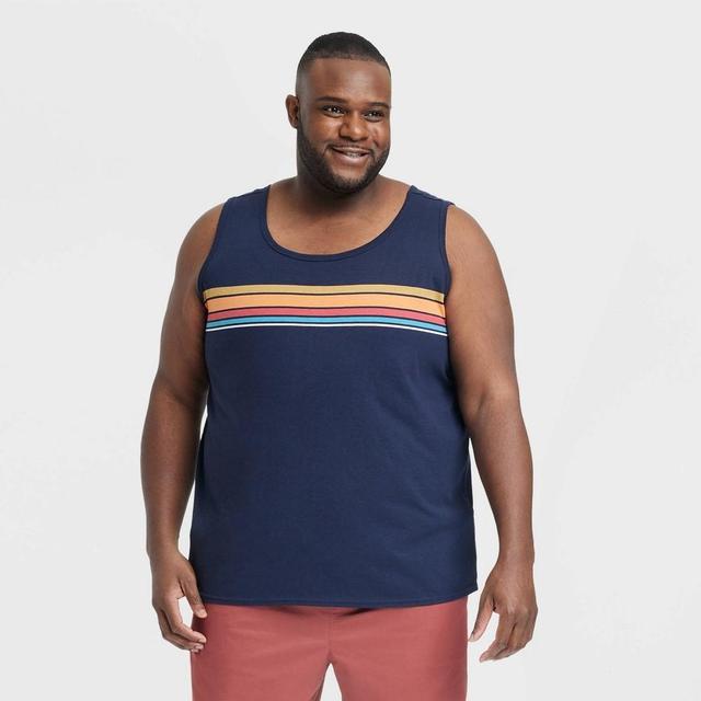 Mens Big & Tall Striped Regular Fit Tank Top - Goodfellow & Co Dark Blue 3XLT Product Image