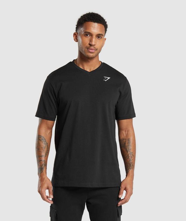 Gymshark Crest V-Neck T Shirt - Black Male Product Image