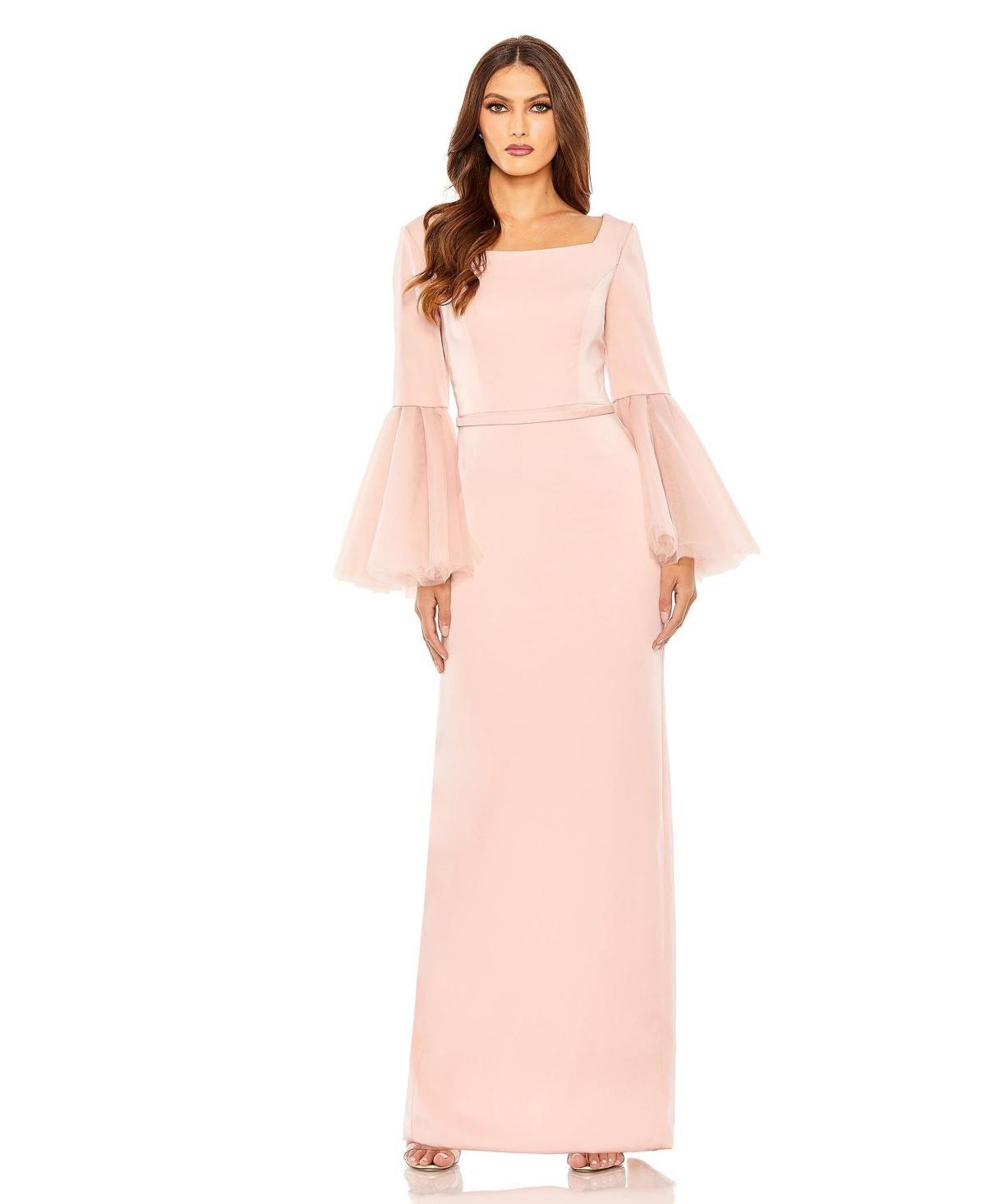 Womens Flounce-Sleeve Column Gown Product Image