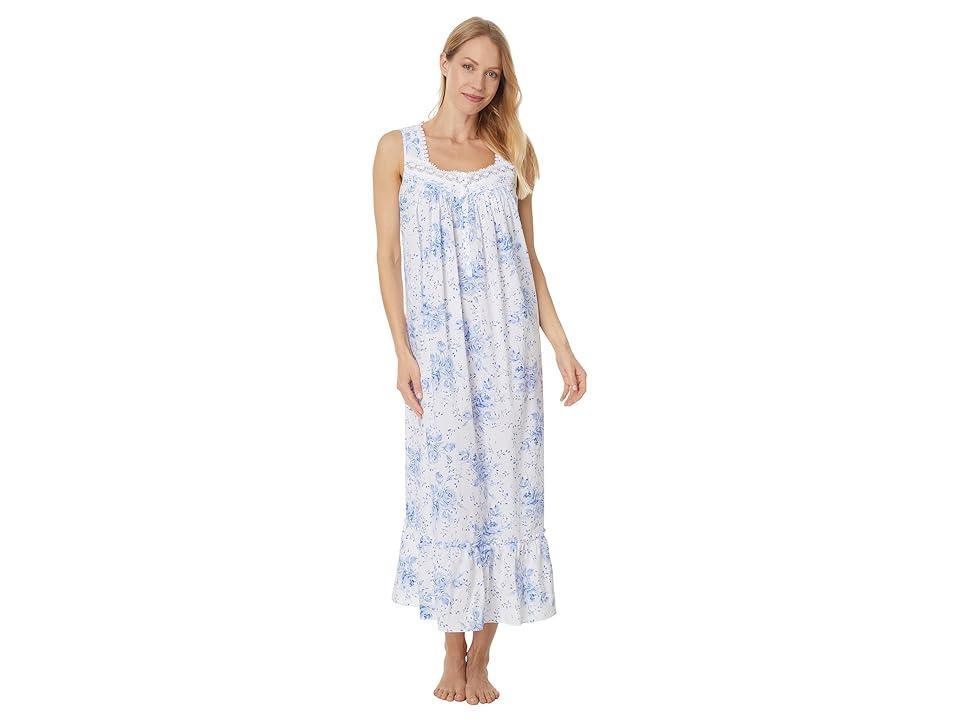 Eileen West Cotton Lawn Sleeveless Ballet Gown (Blue Floral) Women's Pajama Product Image