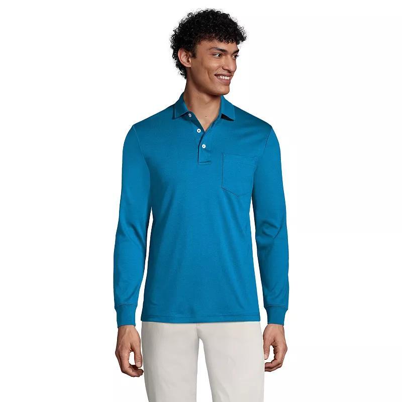 Big & Tall Lands End Super Soft Classic-Fit Supima Pocket Polo, Mens Blue Product Image