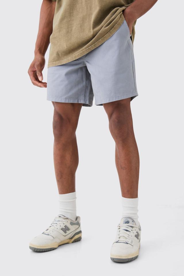 Mens Shorter Length Relaxed Fit Elasticated Waist Chino Shorts in Grey, Grey Product Image