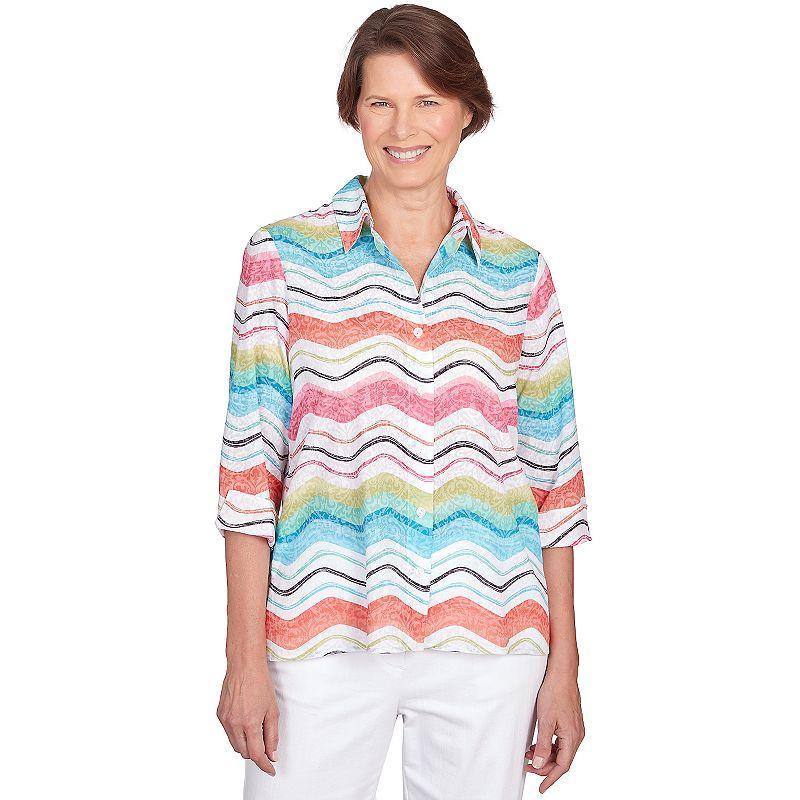 Petite Alfred Dunner Wavy Stripe Button Down Top, Womens Product Image