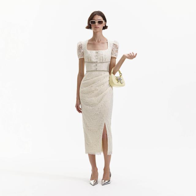 Cream Lace Diamante Midi Dress Product Image