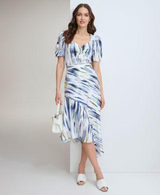 DKNY Printed Asymmetric Satin Midi Skirt Product Image