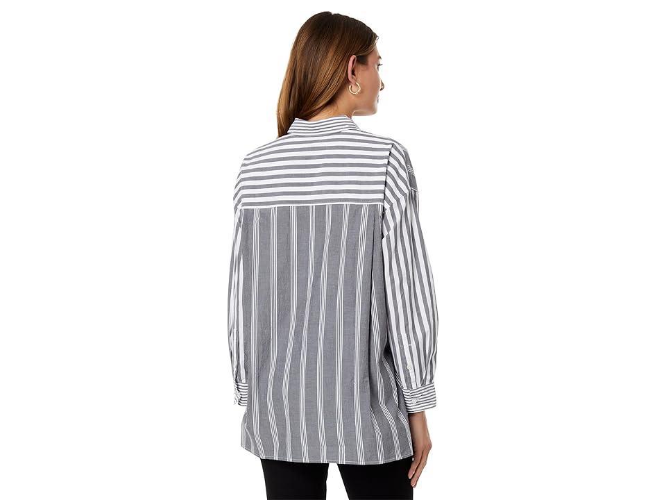 Madewell The Signature Poplin Oversized Shirt in Stripe (Bayside Stripe Black Coal) Women's Clothing Product Image