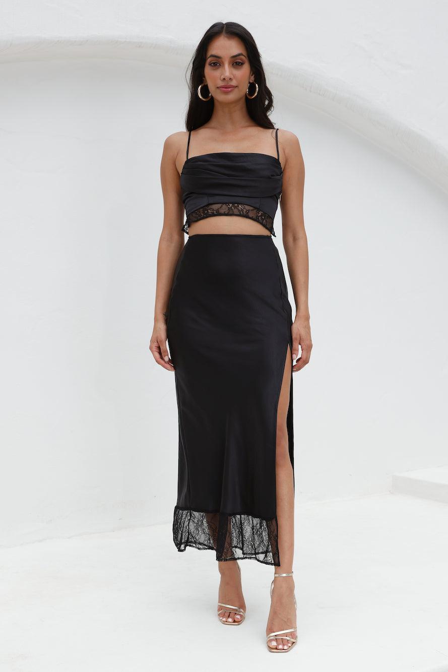 Lavishness Satin Maxi Skirt Black product image