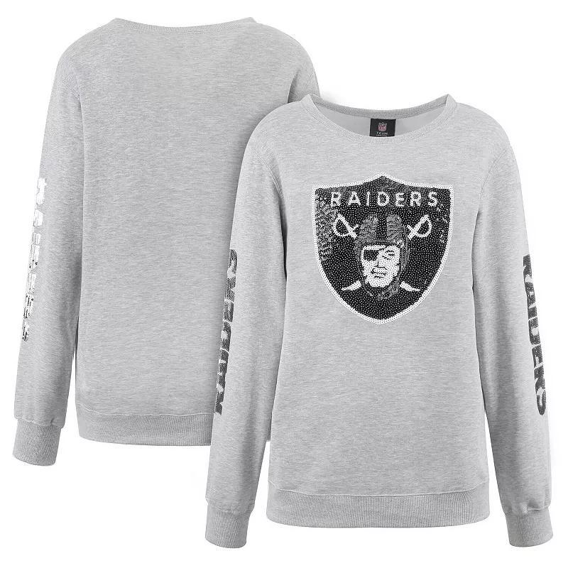 Womens Cuce Heather Gray Las Vegas Raiders Sequined Logo Pullover Sweatshirt Product Image