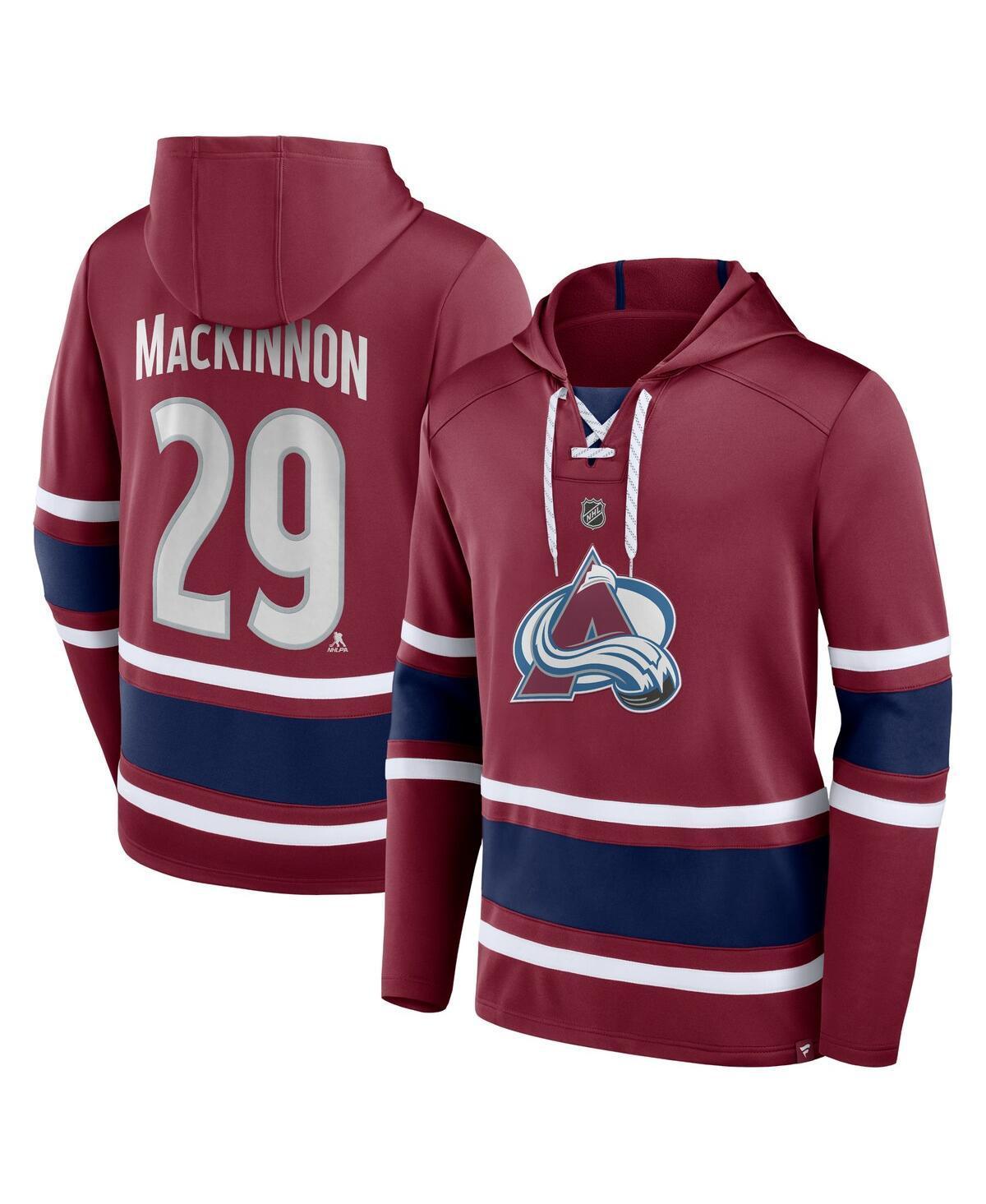 Mens Fanatics Branded Cale Makar Burgundy Colorado Avalanche Name & Number Lace-Up Pullover Hoodie Product Image