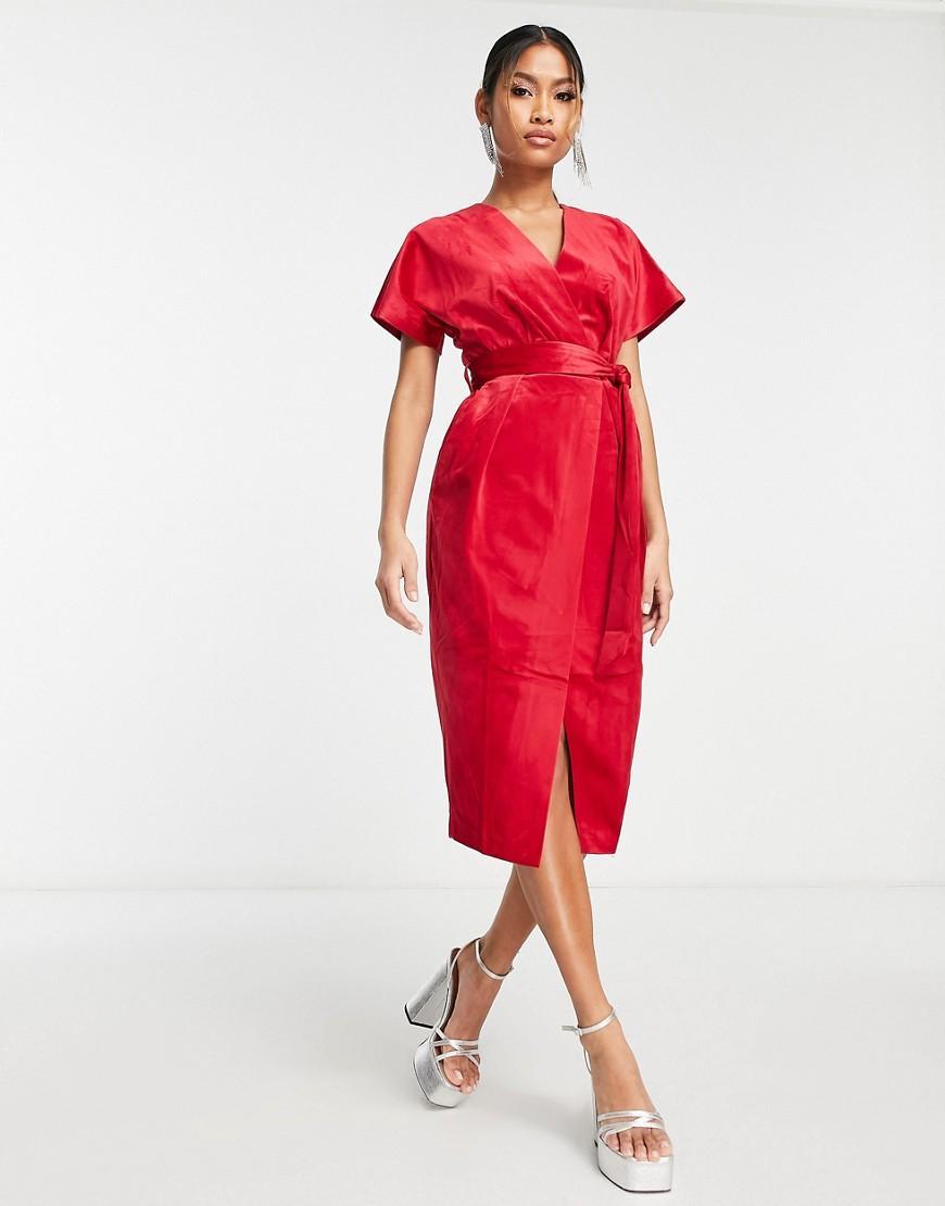 Closet London kimono sleeve velvet midi dress with wrap tie Product Image