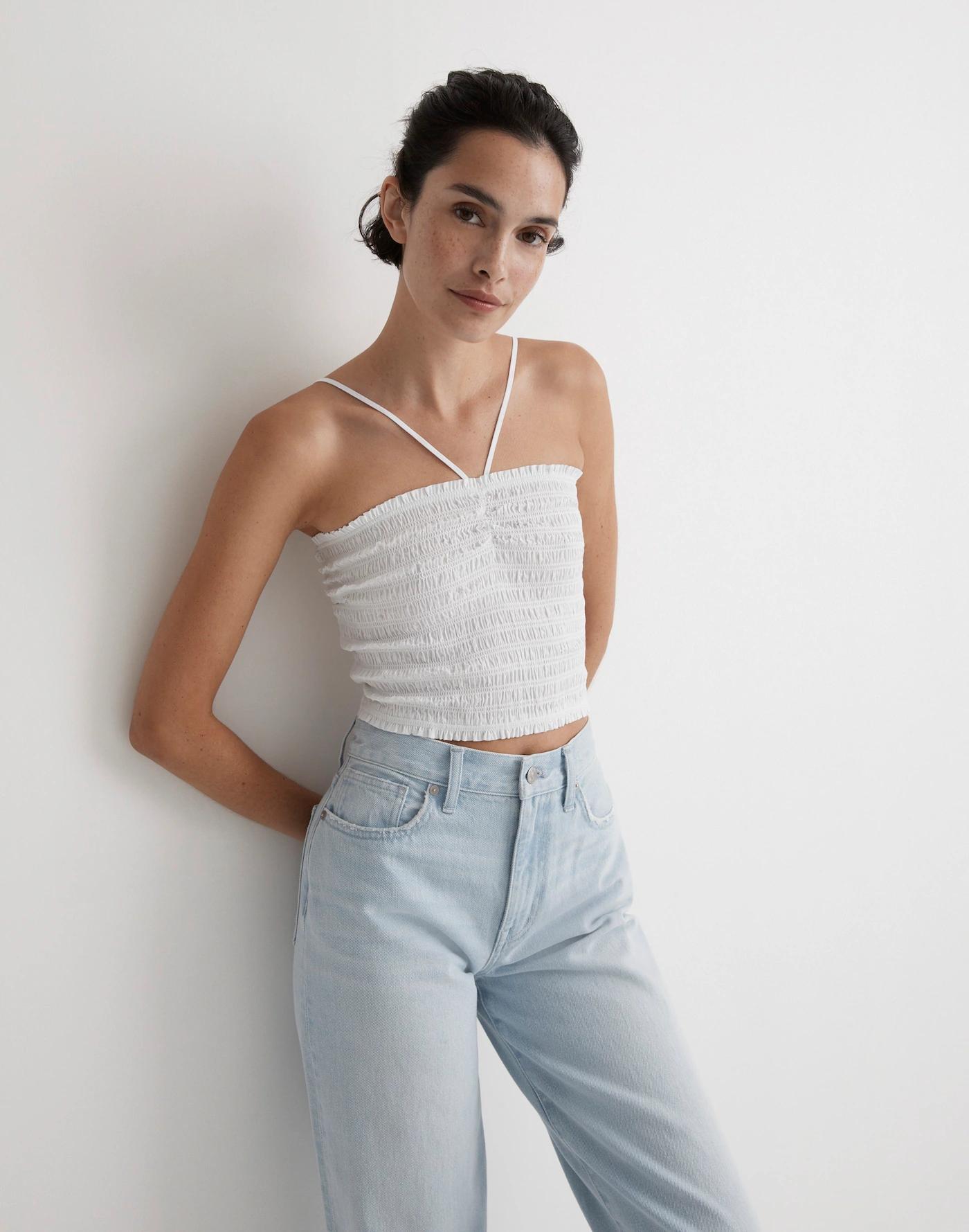 Poplin Smocked Halter Crop Top Product Image