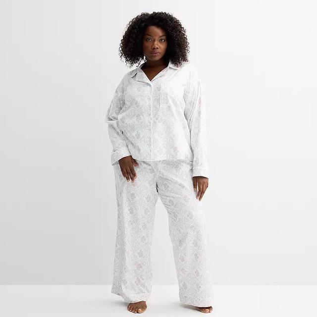 Plus Size Sonoma Goods For Life Woven Notch Pajama Top & Pajama Pants Set, Womens Product Image