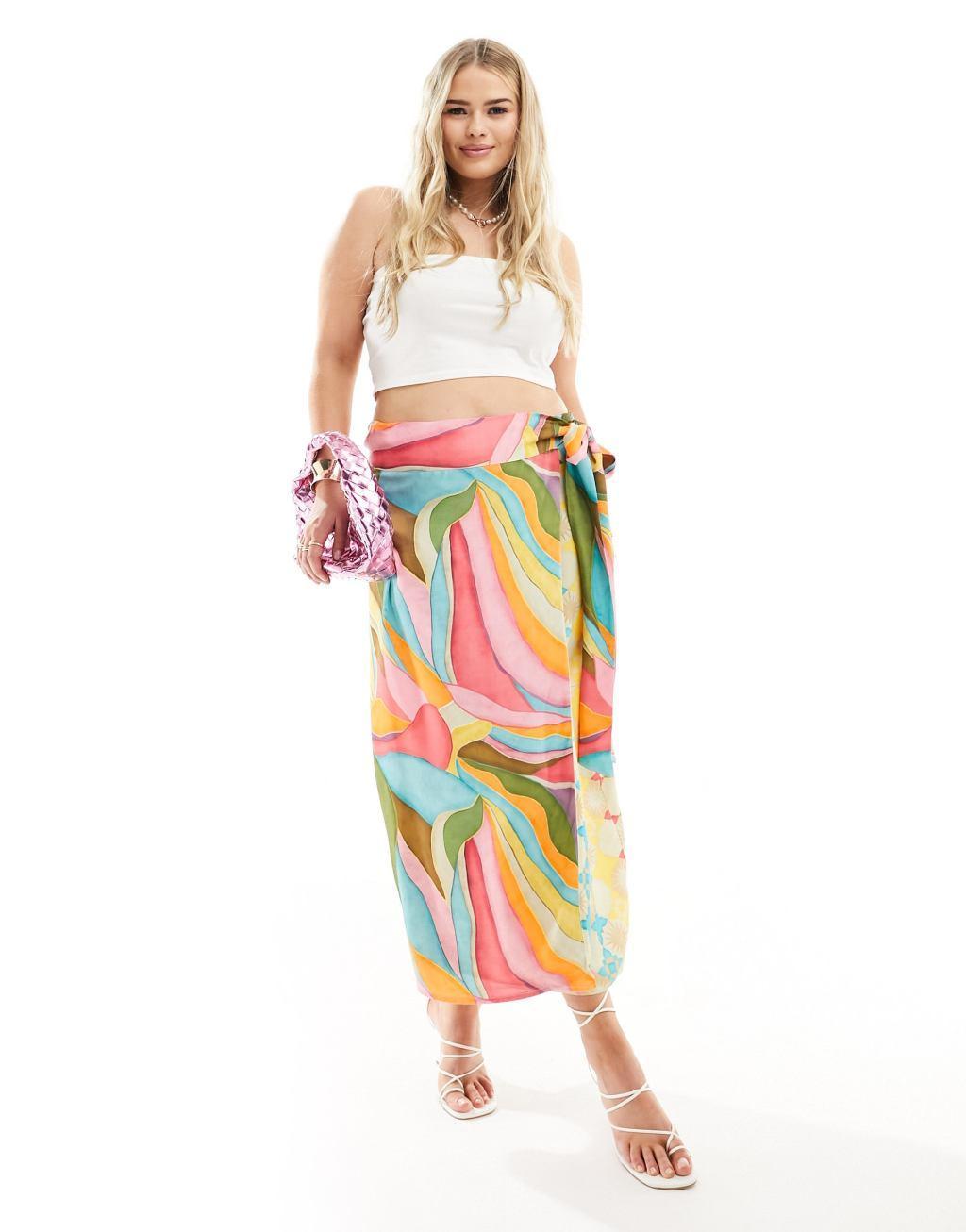 Never Fully Dressed Plus Jaspre wrap midaxi skirt in abstract print Product Image