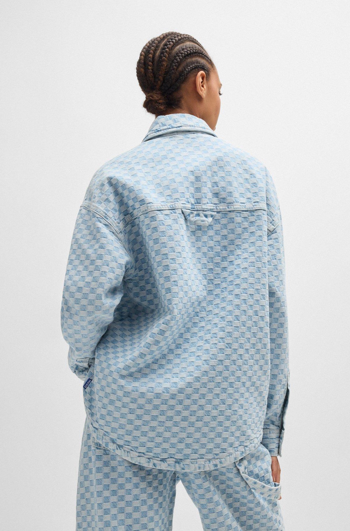 Blue-denim jacket with checkerboard jacquard Product Image