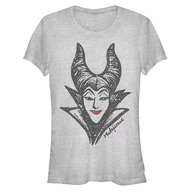 Disneys Villains Maleficent Womens Head Sketch Tee, Girls Athletic Grey Product Image