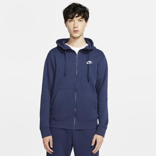 Nike Mens Nike Club Full-Zip Hoodie - Mens White/Midnight Navy Product Image