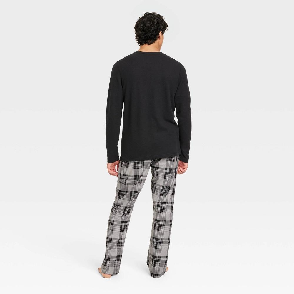 Hanes Premium Men's Waffle Knit Crewneck Sleep Pajama Set 2pc - Black L Product Image