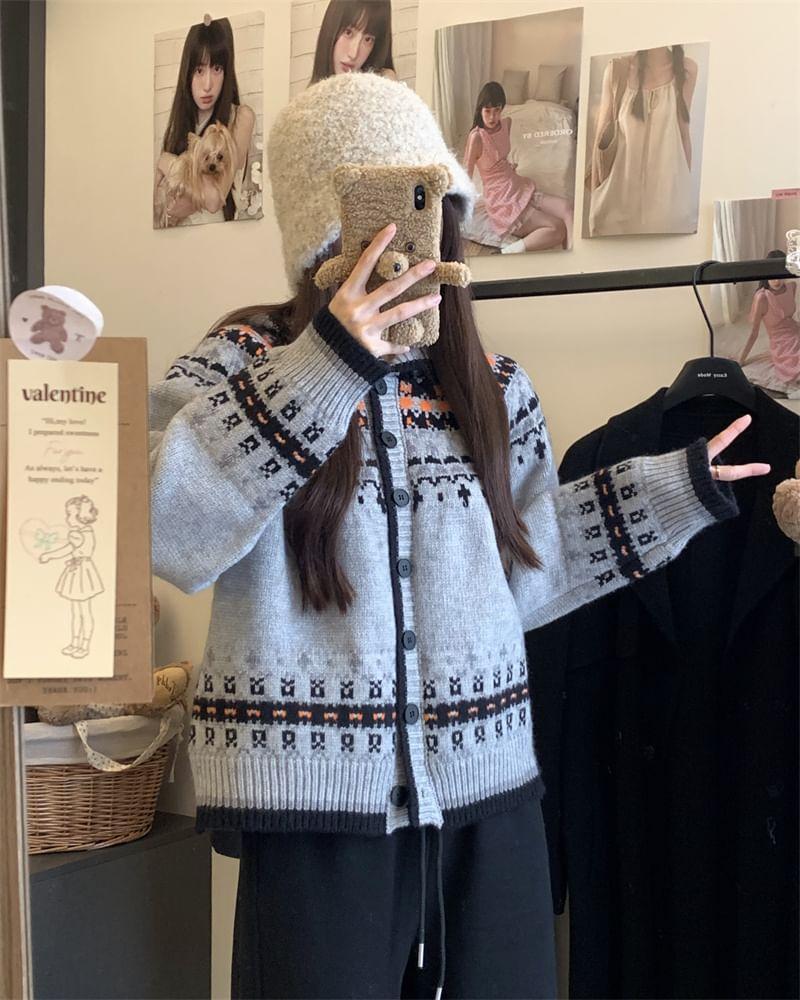 Hooded Patterned Cardigan Product Image